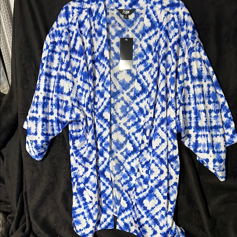Blue and White Tie-Dye Kimono